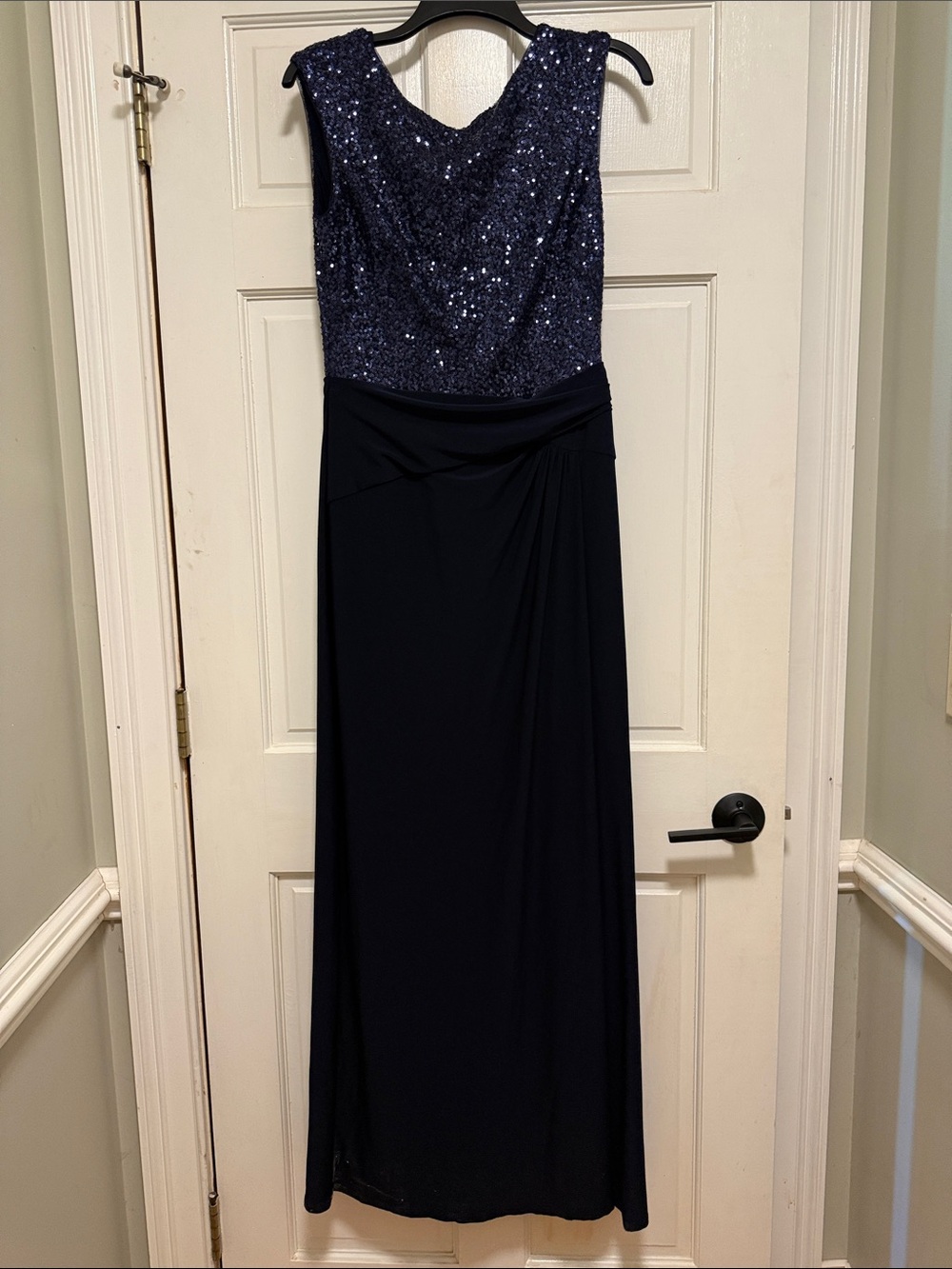 Ralph Lauren Navy Sequin Bodice Evening Gown w/Side Slit -Size 10